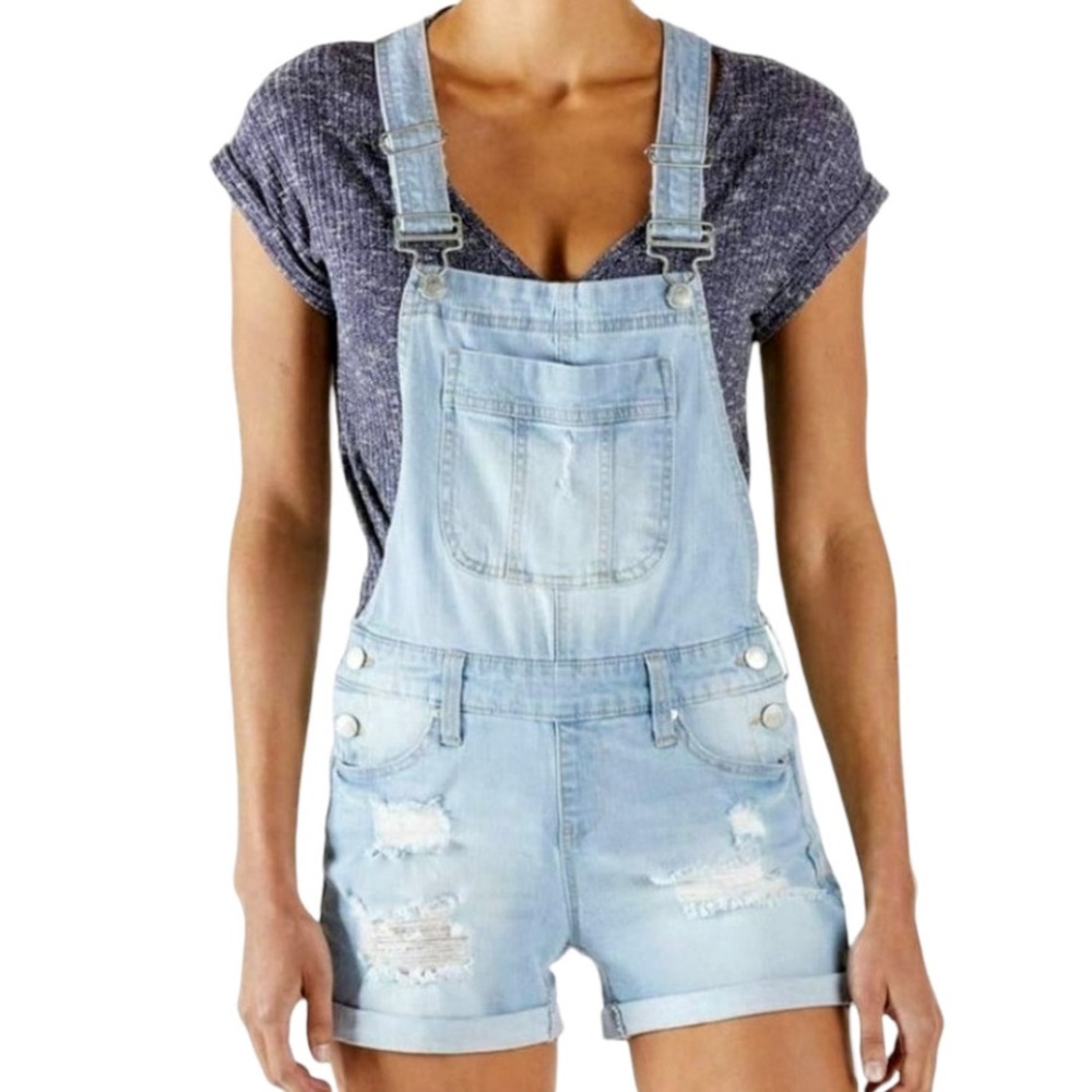 Denim Factory Distressed Overall  Bib Shorts by Blue Spice Size 1/2 Juniors